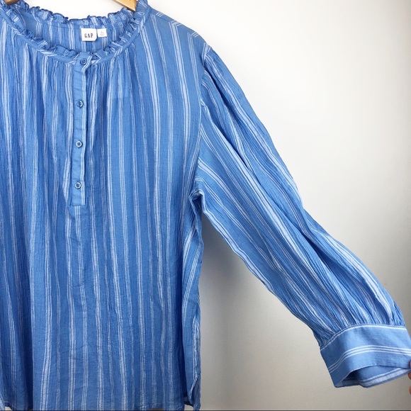Gap Blue Striped Peasant Blouse Size Large Tall - Picture 5 of 8